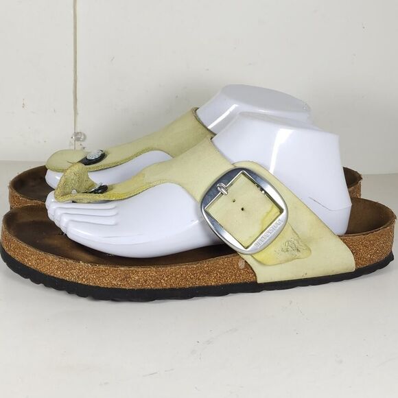 Birkenstock Women's Gizeh Big Buckle EU42 US11 Nubuck Faded Lime Thong Sandals - Picture 2 of 16